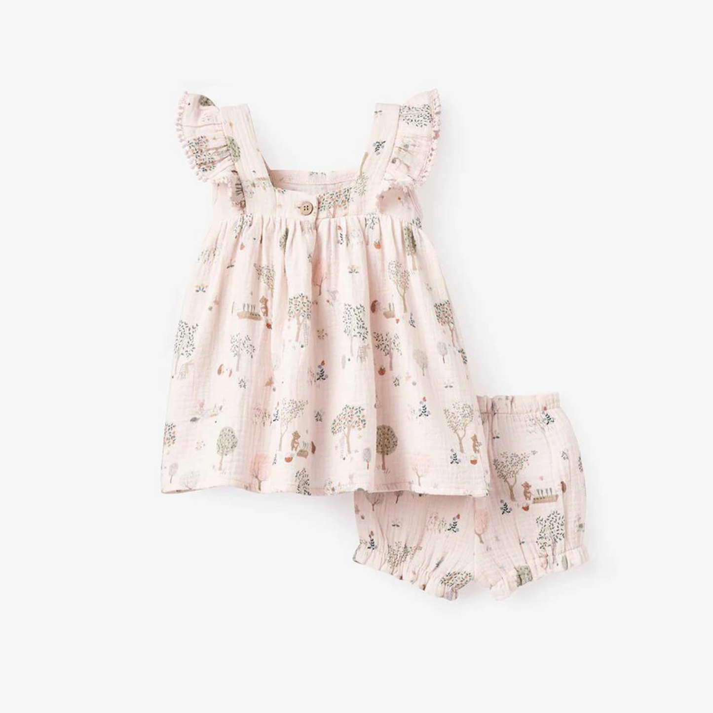 Garden Picnic Lace Edge Organic Muslin Dress W Bloomer