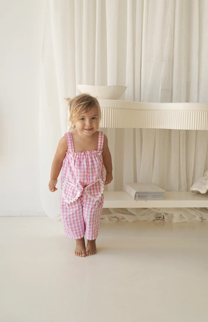 PICNIC RIC RAC JUMPSUIT- PINK GINGHAM