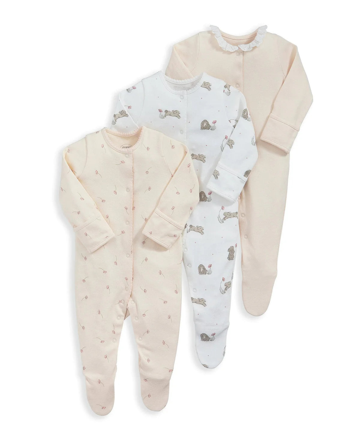 Bunny Floral Sleepsuits (Pack of 3) - Pink