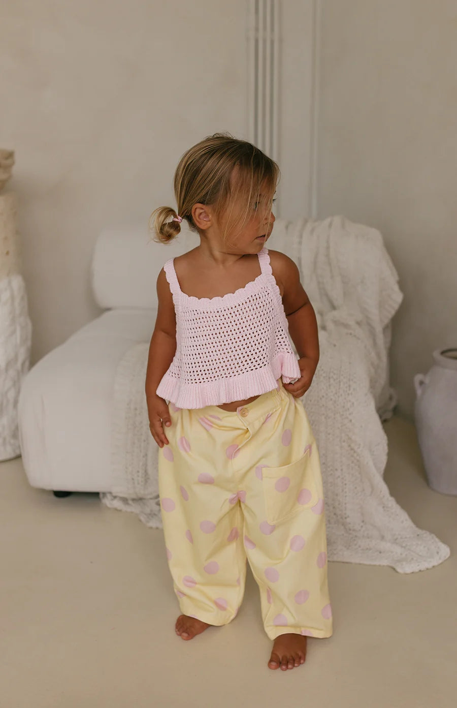 Butter Dot Barrel Jean & Ava Crochet Top