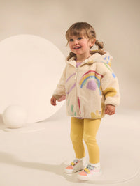 Cream Doodle Print Zip Through Fleece Jacket