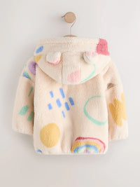 Cream Doodle Print Zip Through Fleece Jacket