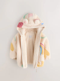 Cream Doodle Print Zip Through Fleece Jacket