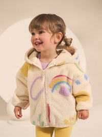 Cream Doodle Print Zip Through Fleece Jacket