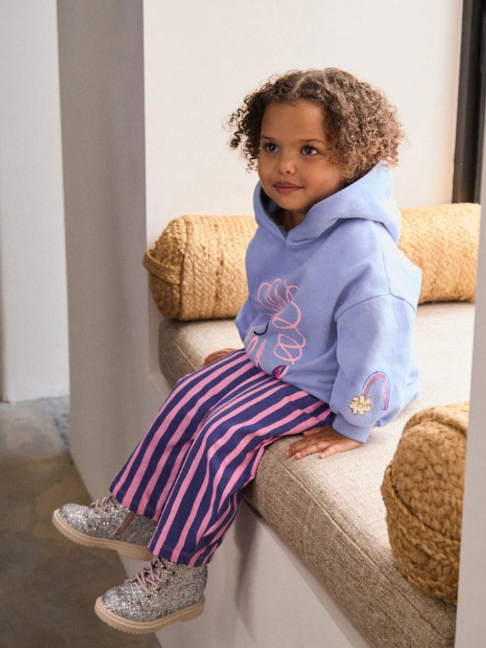 Purple Stripe Flower Hoodie & Barrel Leg Joggers Set