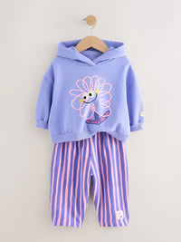 Purple Stripe Flower Hoodie & Barrel Leg Joggers Set