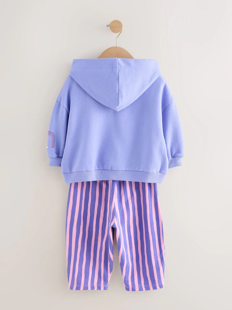 Purple Stripe Flower Hoodie & Barrel Leg Joggers Set
