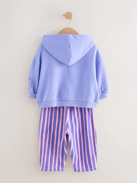 Purple Stripe Flower Hoodie & Barrel Leg Joggers Set