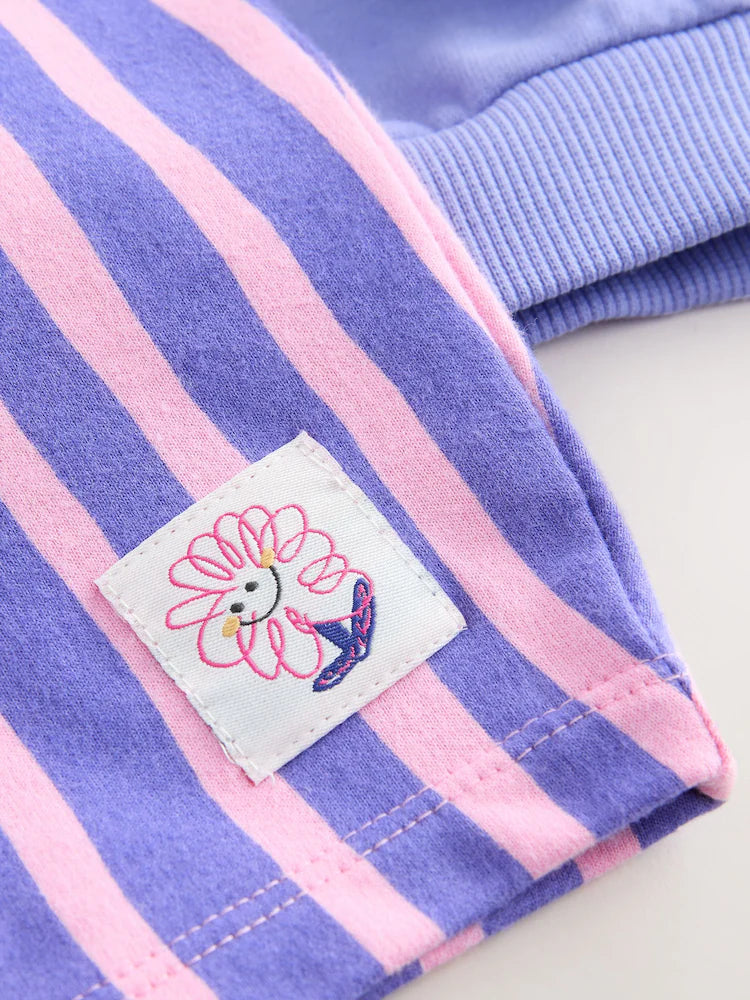 Purple Stripe Flower Hoodie & Barrel Leg Joggers Set