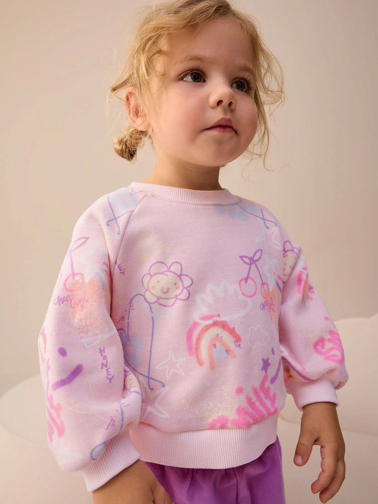 Doodle Sweatshirt and Barrel Leg Joggers Set