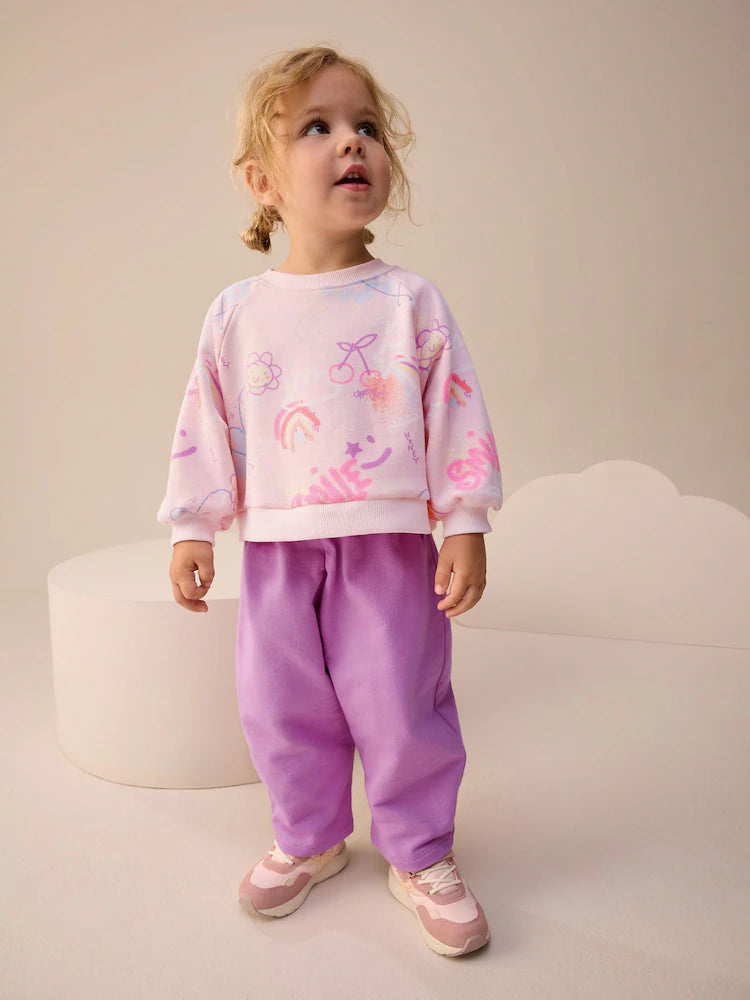 Doodle Sweatshirt and Barrel Leg Joggers Set