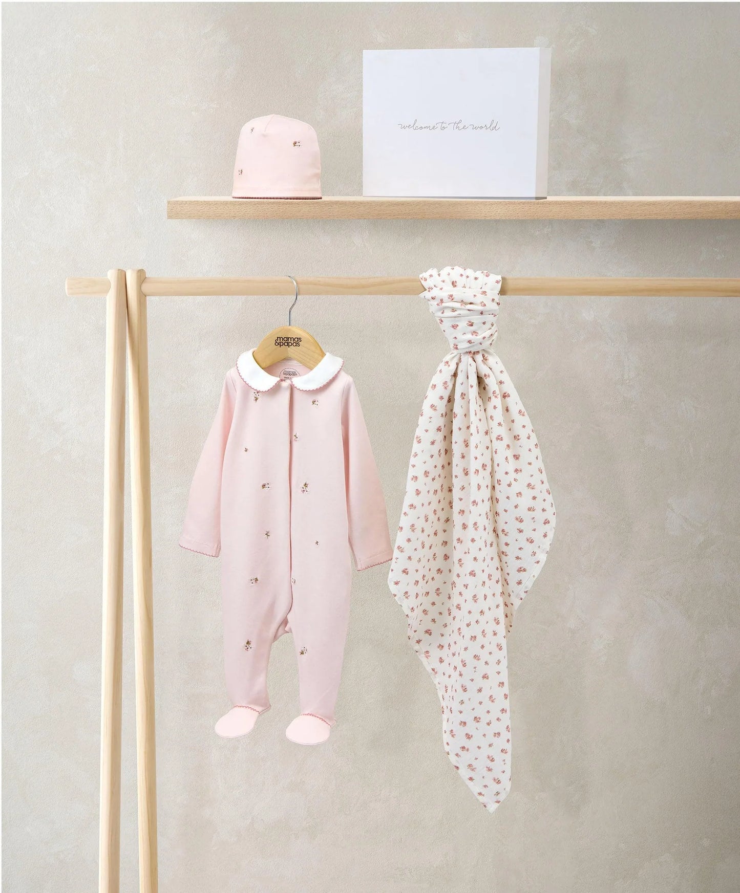 Embroidered Romper Hat & Blanket Set (3 Pieces) - Pink