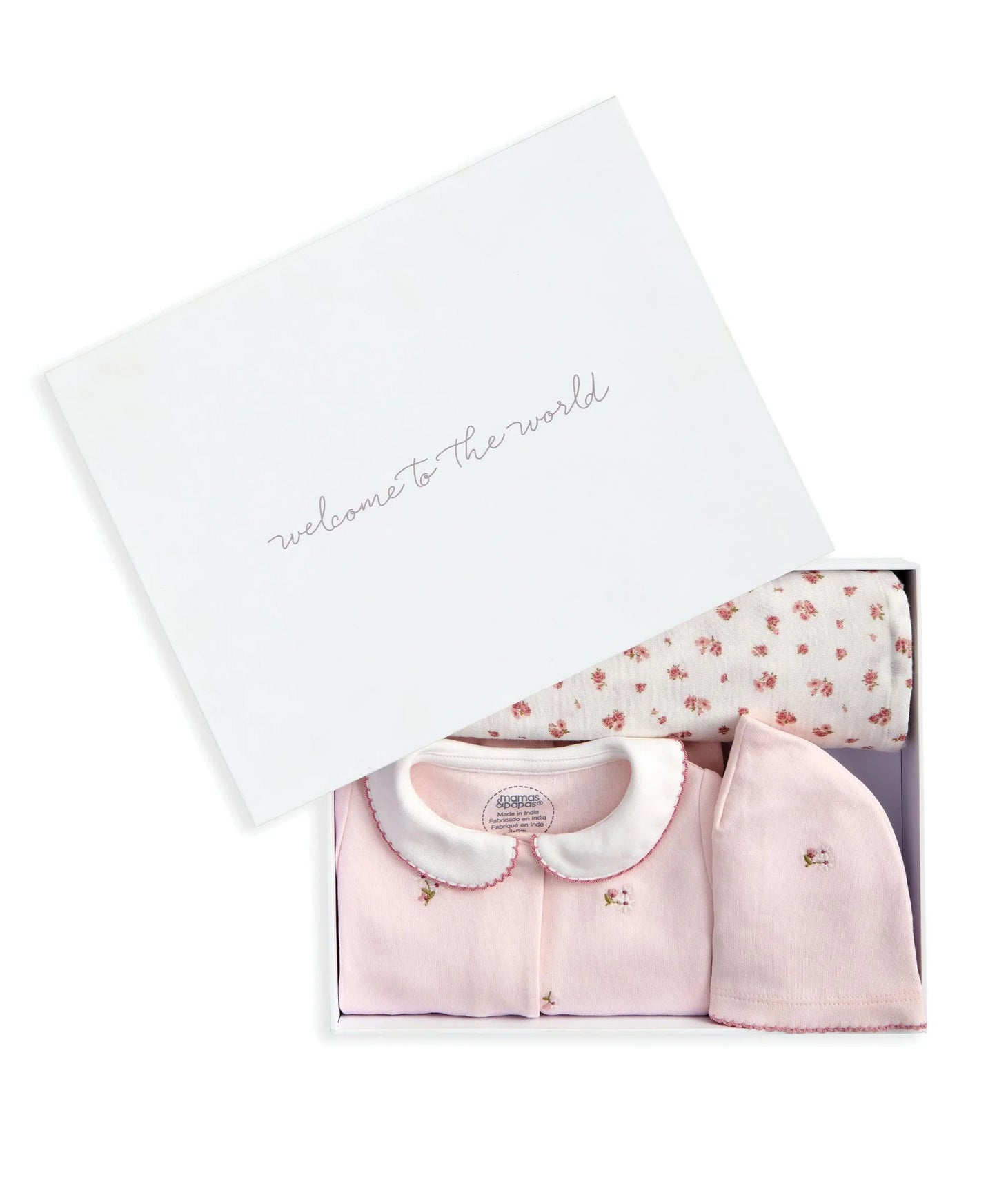 Embroidered Romper Hat & Blanket Set (3 Pieces) - Pink
