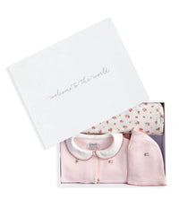 Embroidered Romper Hat & Blanket Set (3 Pieces) - Pink